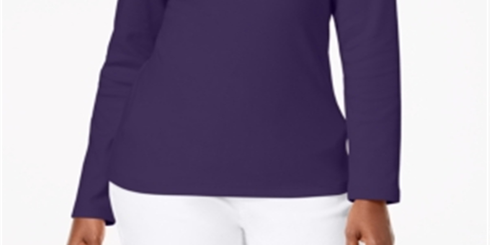 Karen Scott Women's Cotton Henley Neck Top Purple Size Petite S