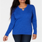 Karen Scott Women's Cotton Cable Knit Keyhole Sweater Blue Size Petite L