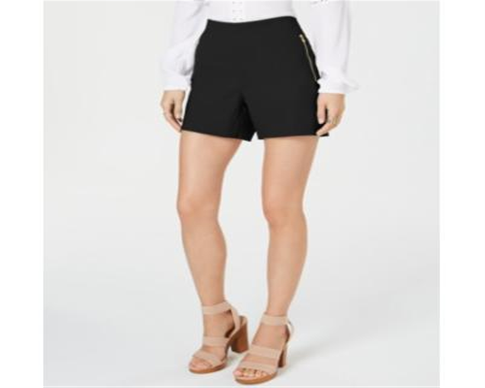 INC International Concepts Women's Bengaline Double Zipper Pull On High Waist Shorts Black Size 14