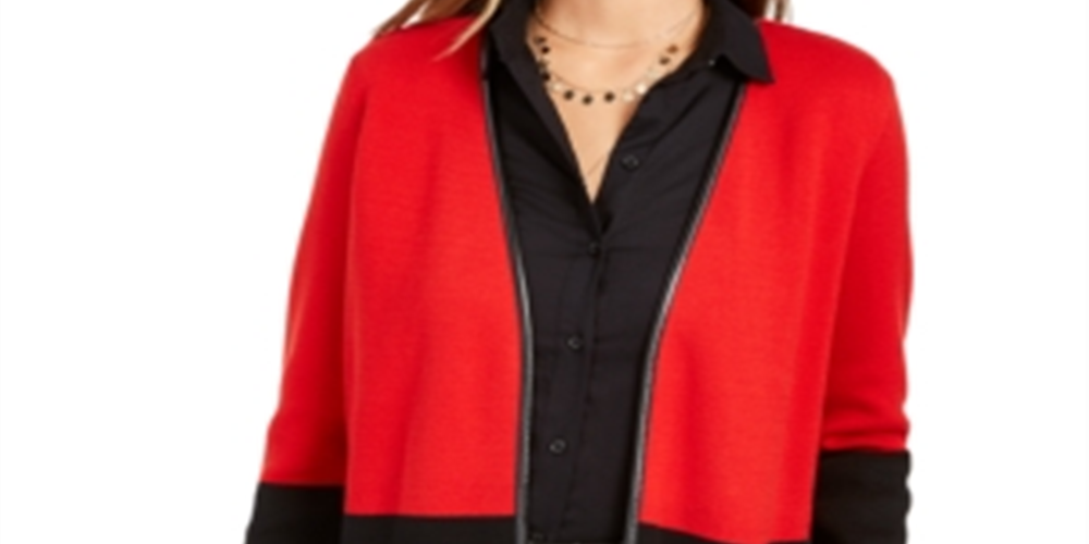 Charter Club Women's Milano Cotton Colorblocked Cardigan Red Size X-Small