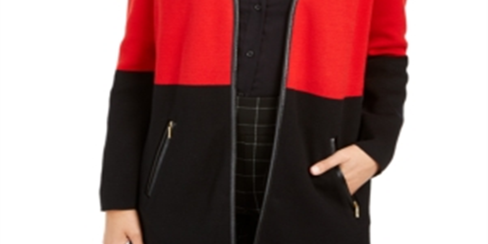 Charter Club Women's Milano Cotton Colorblocked Cardigan Red Size X-Small