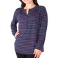NY Collection Women's Printed Henley Top Blue Size Petite Small