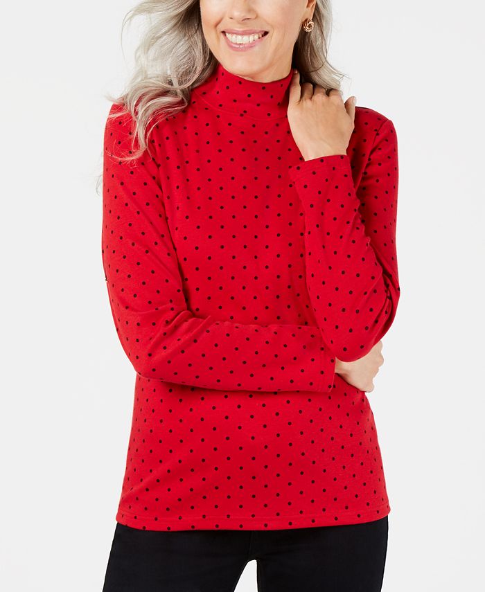 Karen Scott Polka-Dot Mockneck Top Black Size L