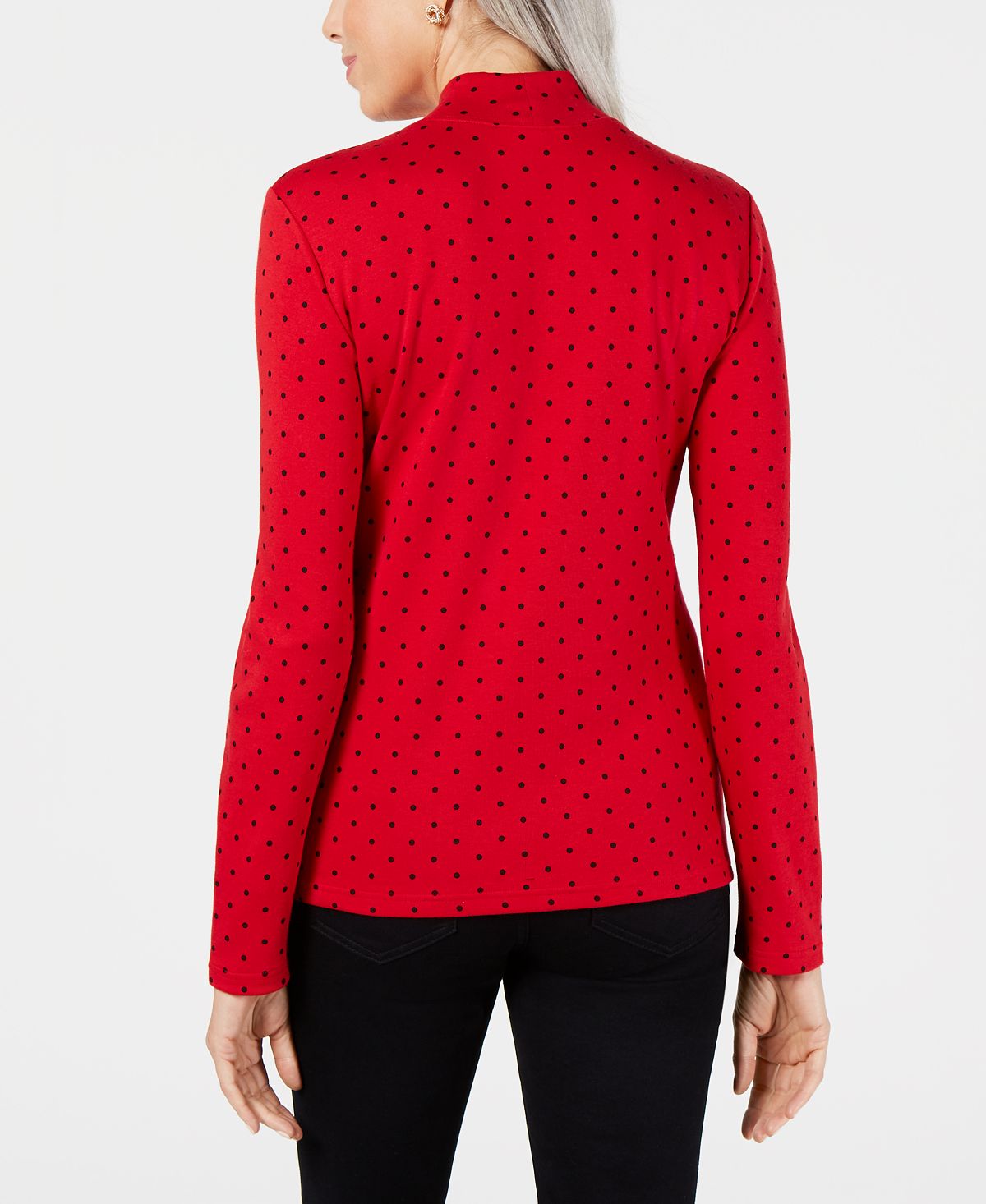 Karen Scott Polka-Dot Mockneck Top Black Size L