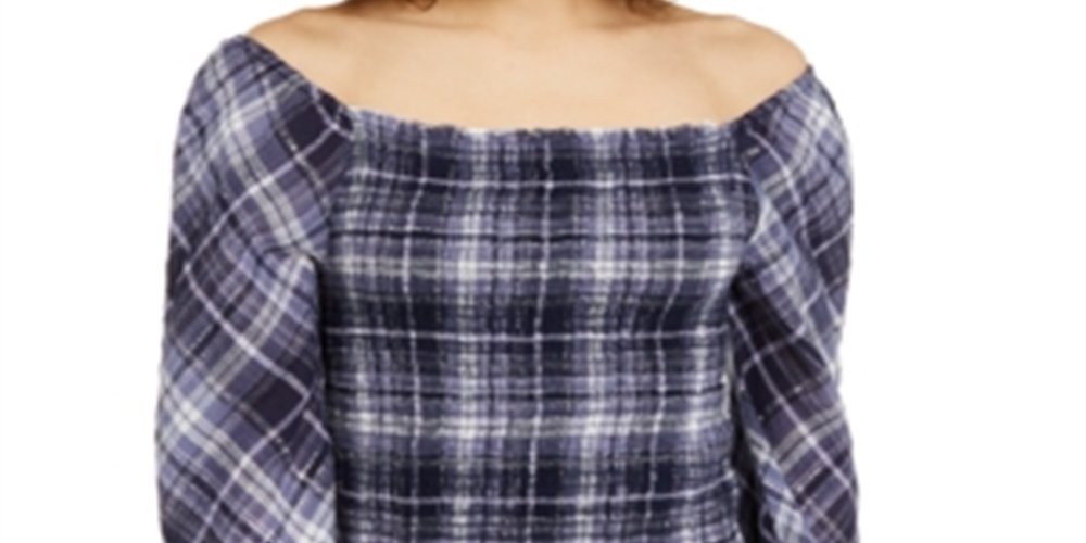 INC International Concepts Women's Plaid Smocked Top Blue Size X-Large