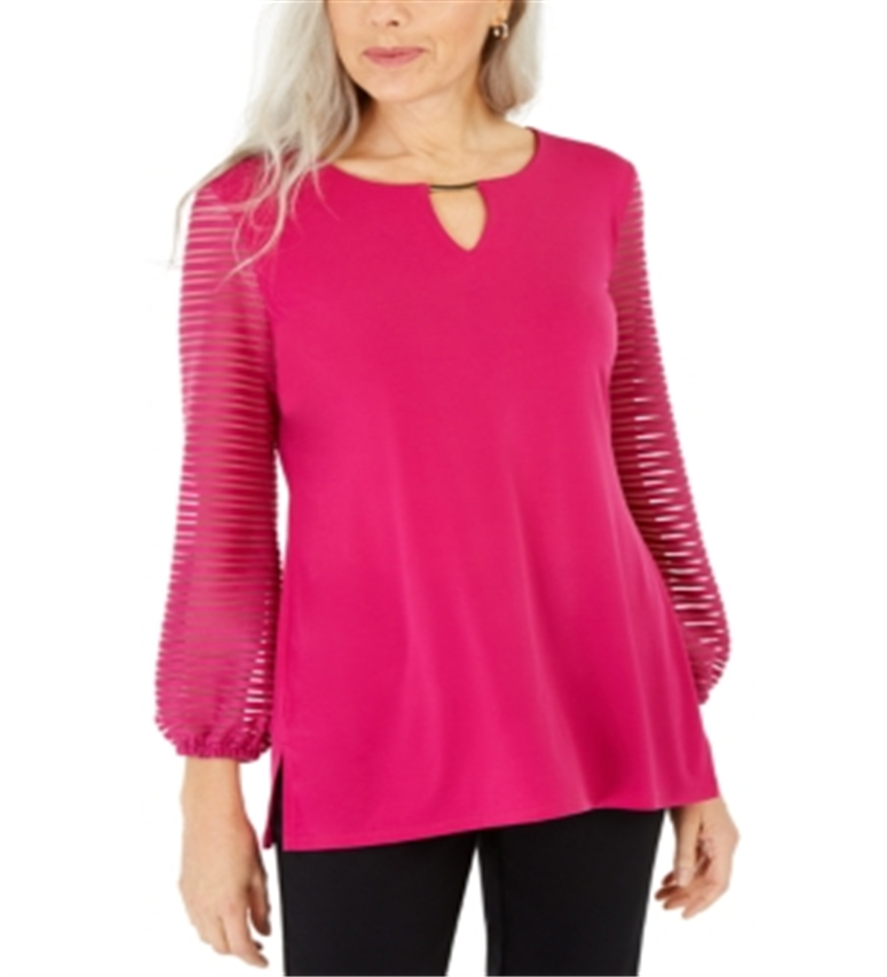 JM Collection Women's Puff Sleeve Top Pink Size X-Large