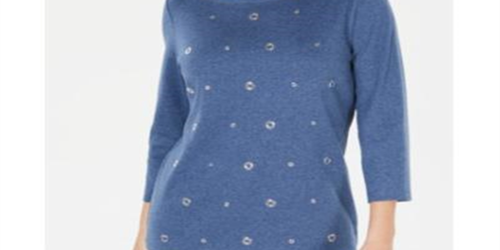 Karen Scott Women's Cotton Grommet Top Blue Size Large
