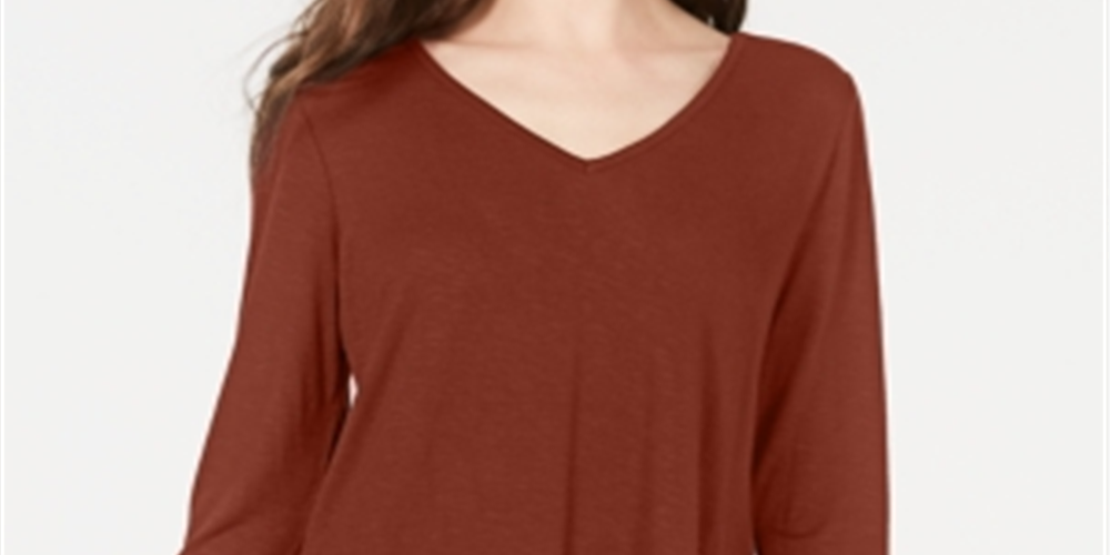 Style & Co Women's V Neck Chiffon Hem Top Red Size Large