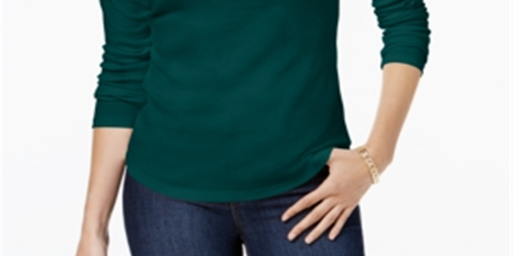 Charter Club Women's Cotton Mock-Neck Top Green Size X-Small