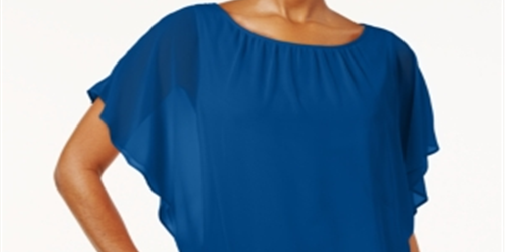 JM Collection Women's Flutter Sleeve Top Blue Size Petite L