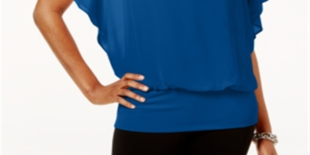 JM Collection Women's Flutter Sleeve Top Blue Size Petite L