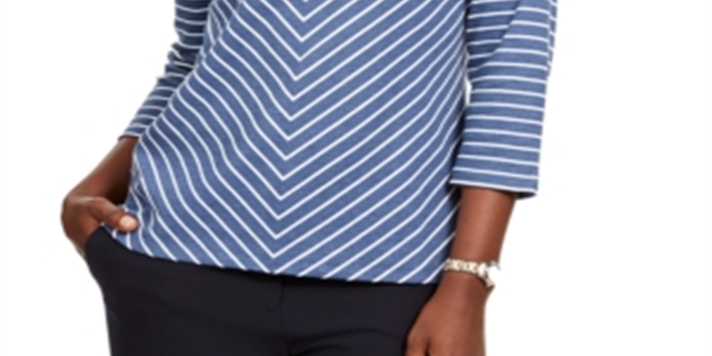 Karen Scott Women's Striped V Neck Top Blue Size X-Small