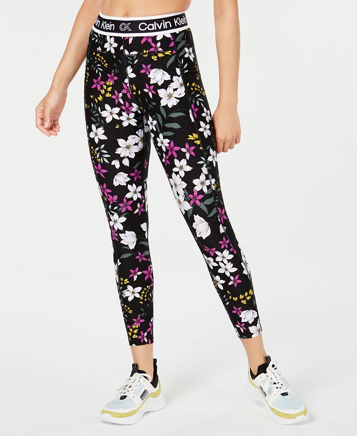 Calvin Klein Women's Performance Midnight Garden Printed Leggings Black Size XL