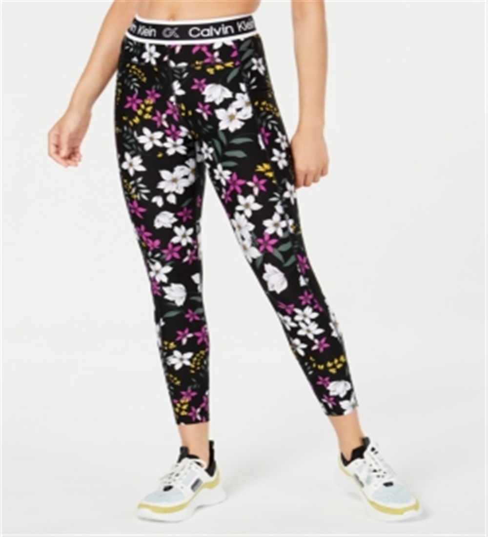 Calvin Klein Women's Performance Midnight Garden Printed Leggings Black Size XL