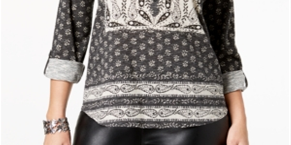 Style & Co Women's Printed Utility Top Black Size Small