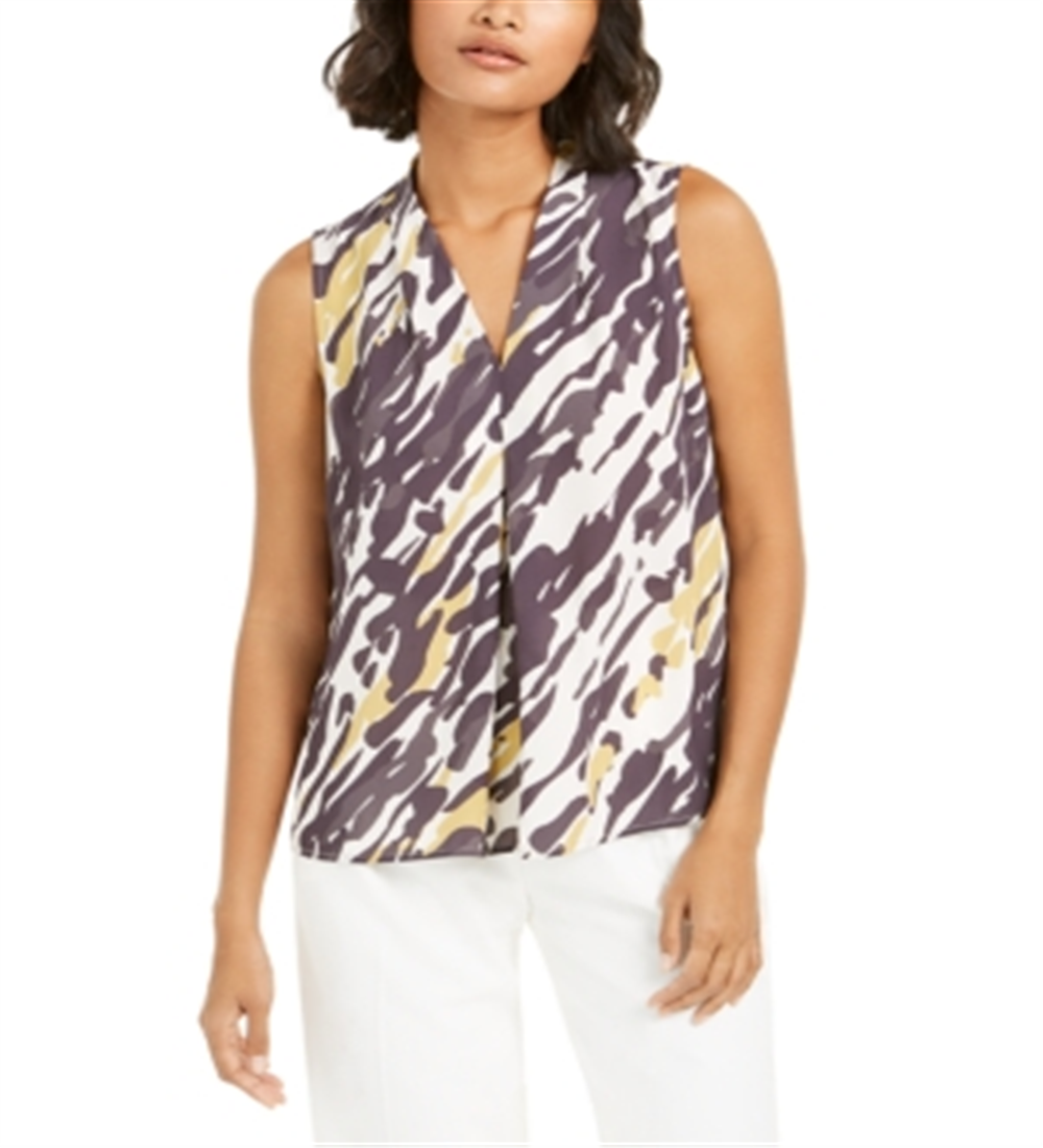 Bar III Women's Abstract Animal Print V Neck Blouse Black Size X-Large