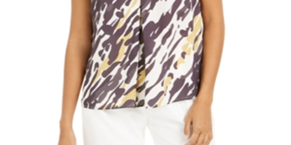 Bar III Women's Abstract Animal Print V Neck Blouse Black Size X-Large