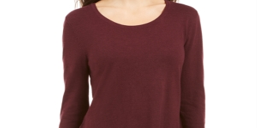 Style & Co Women's Lace Trimmed Long Sleeve Top Berry Jam Size Petite S