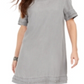 Style & Co Women's Fringed Denim T-Shirt Dress Gray Size X-Small