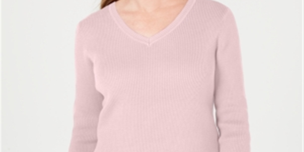 Karen Scott Women's Cotton V Neck Sweater Pink Size X-Small