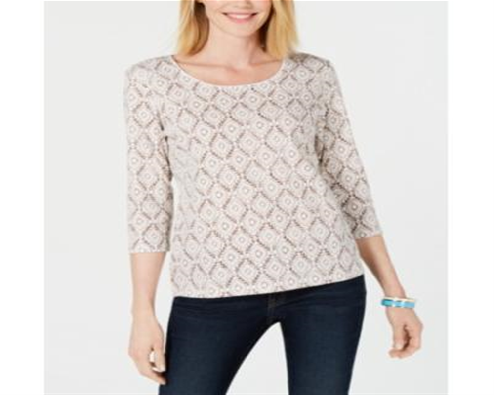 Karen Scott Women's Vine Print 3/4 Sleeve Top Brown Size X-Large