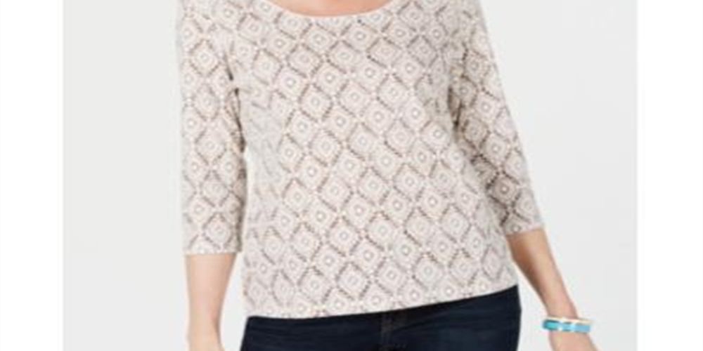 Karen Scott Women's Vine Print 3/4 Sleeve Top Brown Size X-Large