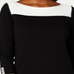 Karen Scott Women's Contrast 3/4 Sleeve Cotton Sweater Black Size Small
