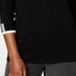Karen Scott Women's Contrast 3/4 Sleeve Cotton Sweater Black Size Small