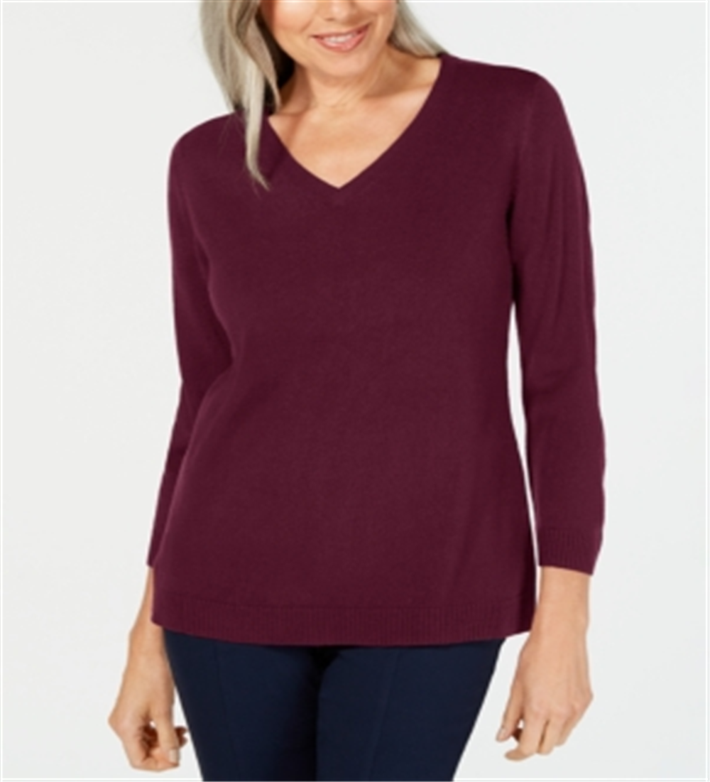 Karen Scott Women's V Neck Sweater Red Size X-Small