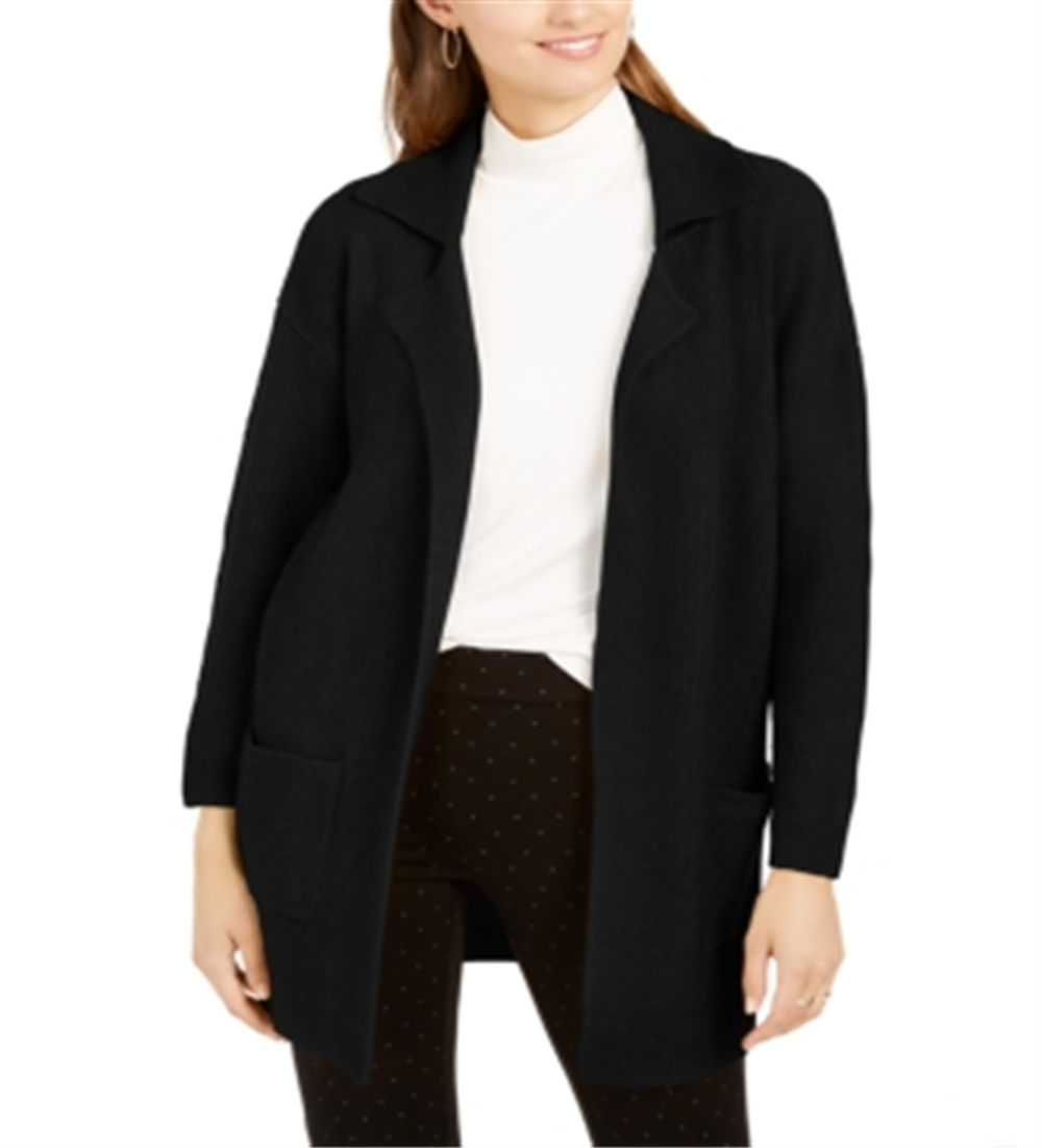 Style & Co Women's Oversized Patch Pocket Cardigan Black Size Petite L