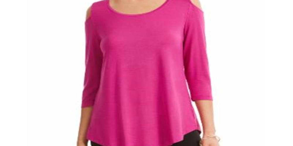 जेएम कलेक्शन महिलाओं के लिए कोल्ड शोल्डर टॉप फैंसी पिंक साइज़ पेटीट एक्सएल