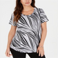 JM Collection Women's Printed Scoop Neck Top White Multi Size Medium