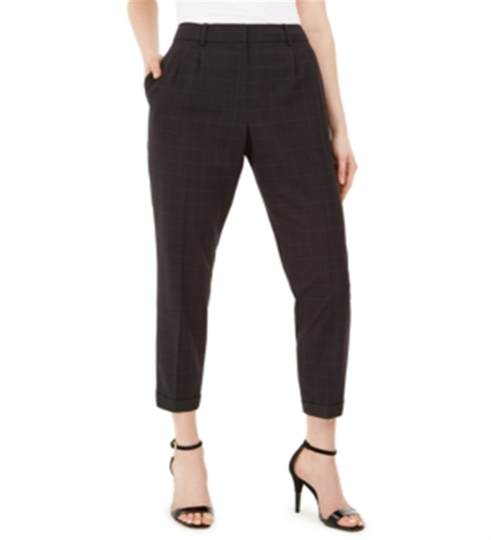 Calvin Klein Women's Slim Leg Ankle Windowpane Pants Charcoal Size 6