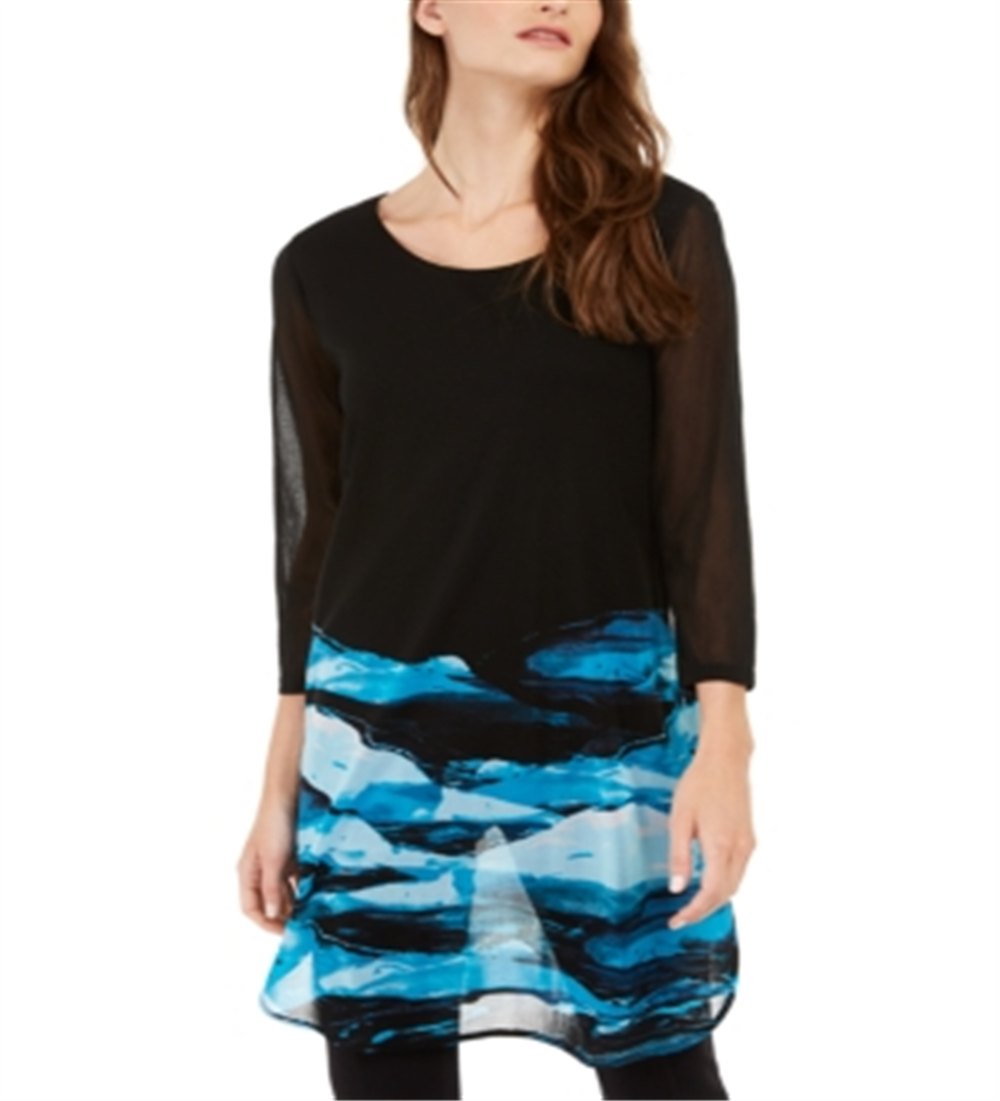 Alfani Women's Printed Sheer Tunic Blue Size Small
