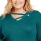 JM Collection Women's Plus Grommet Detail Sweater Green Size OX
