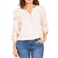 Style & Co Women's Cotton Tie Dyed Split Neck Top  Pink Size Large