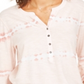 Style & Co Women's Cotton Tie Dyed Split Neck Top  Pink Size Large