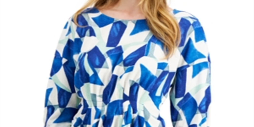 Alfani Women's Printed Cinched Top Blue Size Small