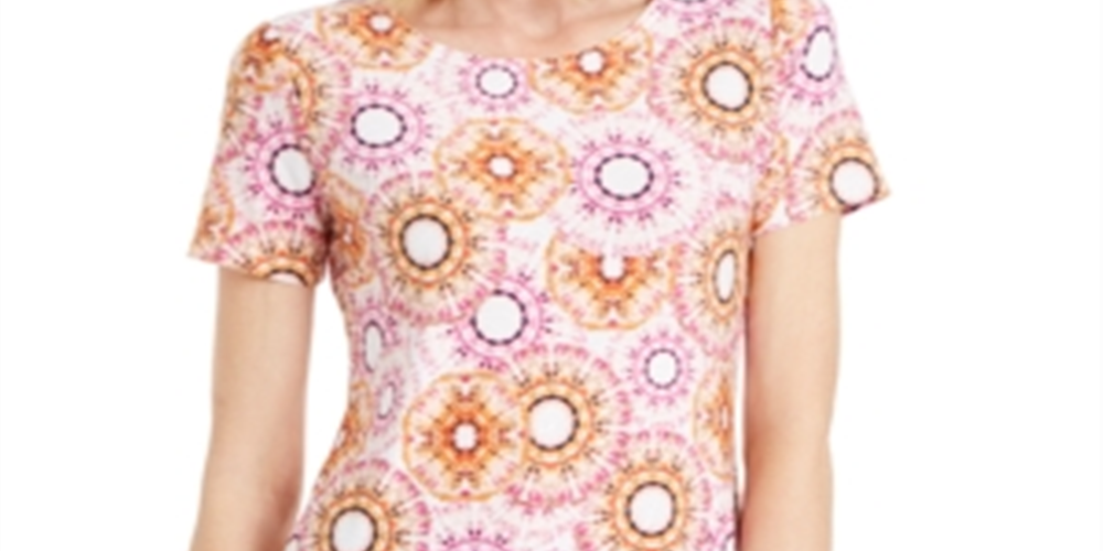 JM Collection Women's Printed Jacquard T-Shirt Pink Size Large
