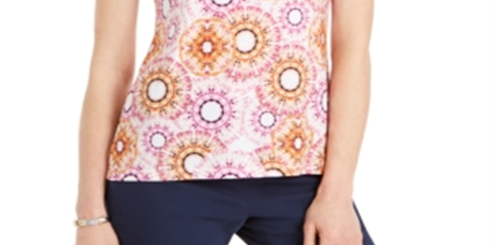 JM Collection Women's Printed Jacquard T-Shirt Pink Size Large