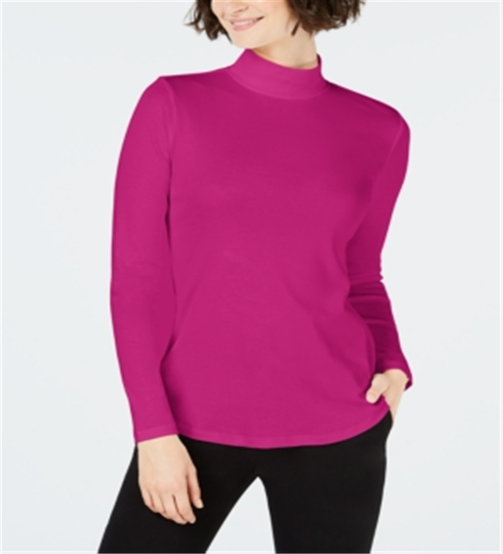 Charter Club Women's Cotton Mock Neck Top Pink Size Large