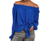 Michael Kors Women's Tie Front Smocked Off The Shoulder Top Blue Size Medium