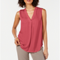 Alfani Women's Blouse V Neck Tank Top Solid Pleat Pink Size Large