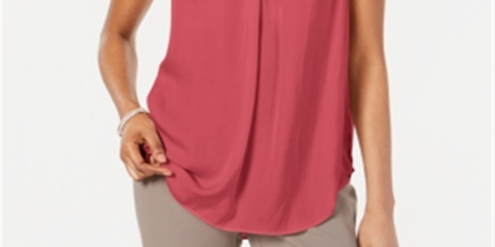 Alfani Women's Blouse V Neck Tank Top Solid Pleat Pink Size Large