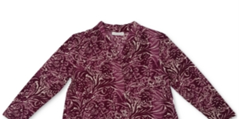 Charter Club Women's V Neck Printed Three Quarter Sleeve Top  Red Size Large