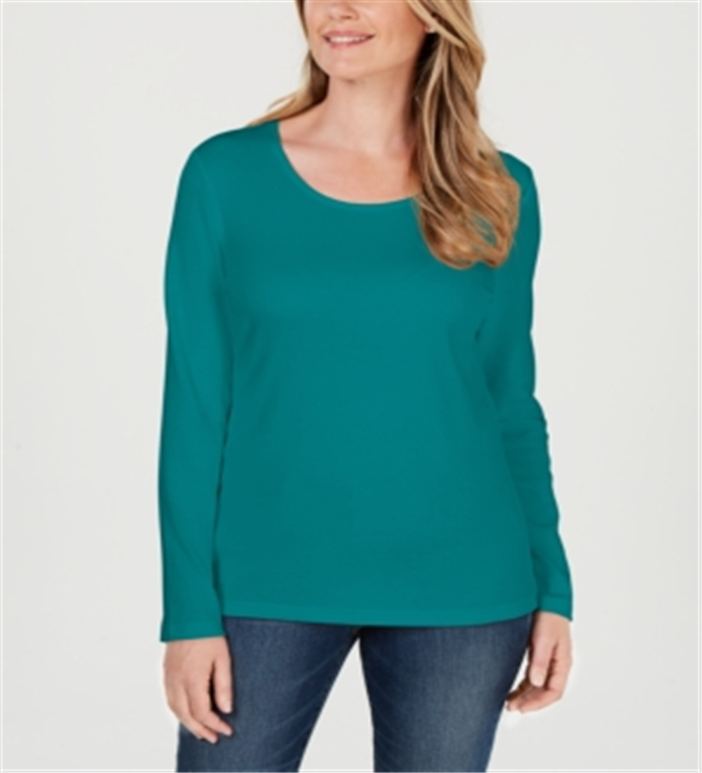 Karen Scott Women's Cotton Scoop Neck Top Green Size Petite L