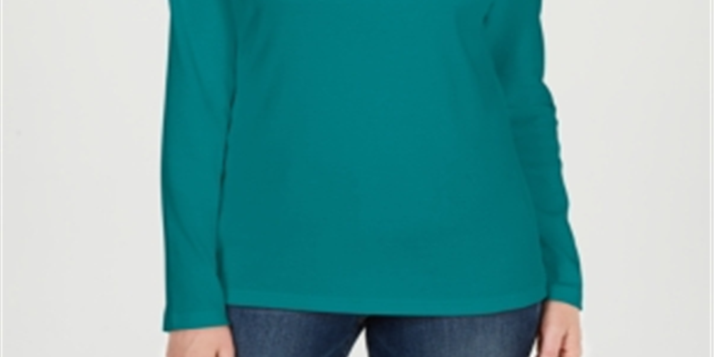 Karen Scott Women's Cotton Scoop Neck Top Green Size Petite L