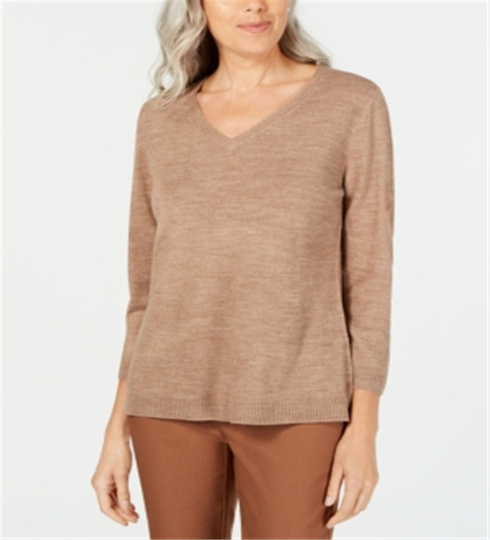 Karen Scott Women's V Neck Sweater Brown Size X-Large