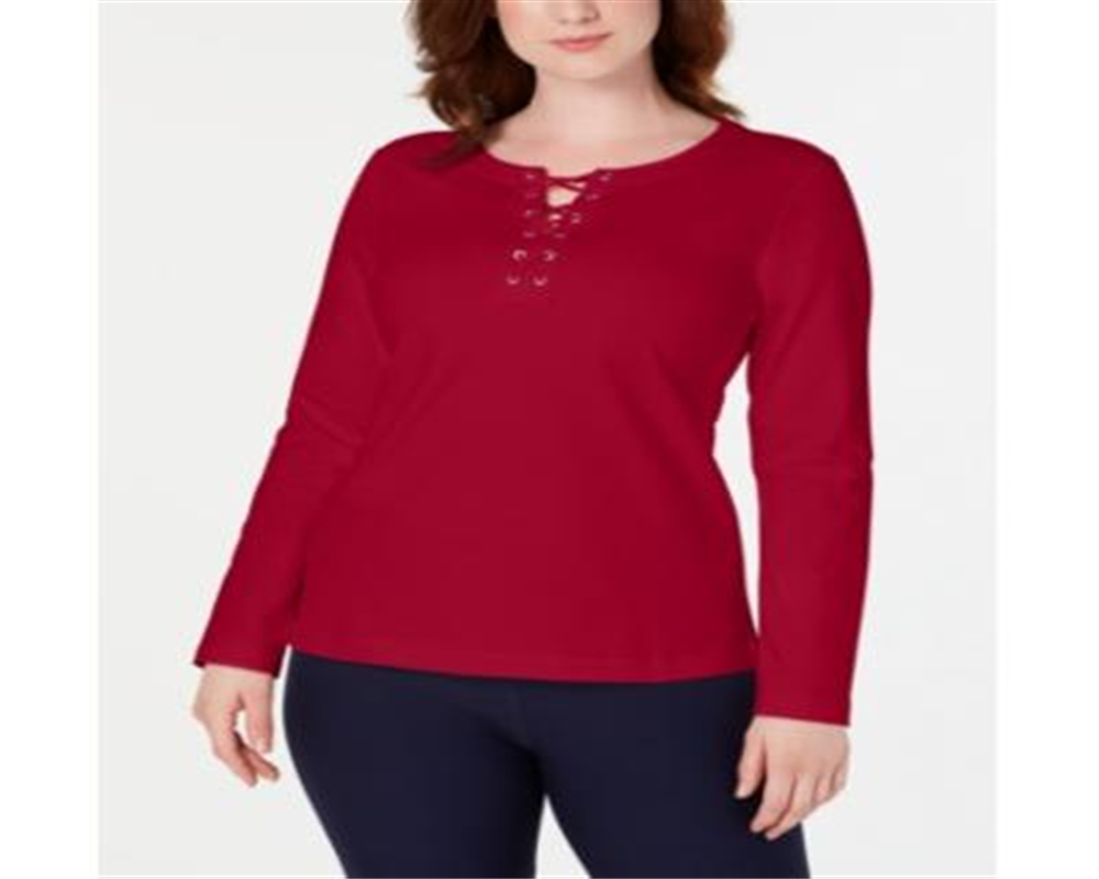 Karen Scott Women's Sport Lace up Sweatshirt Red Size Small