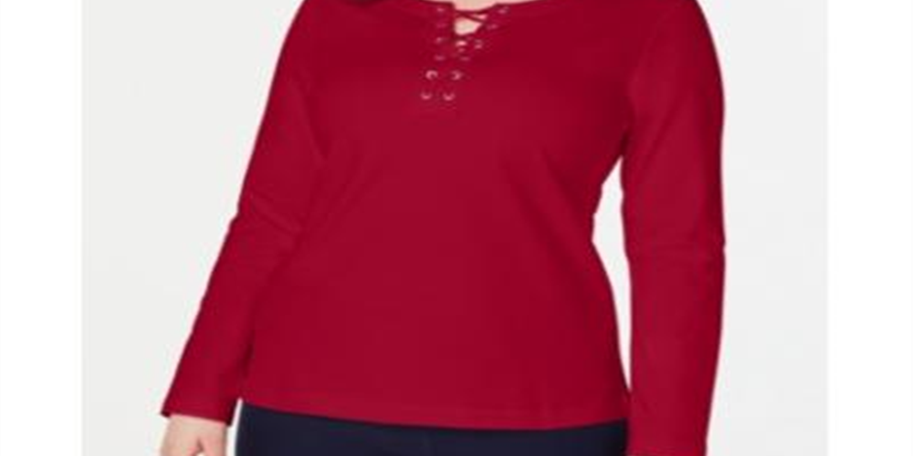 Karen Scott Women's Sport Lace up Sweatshirt Red Size Small